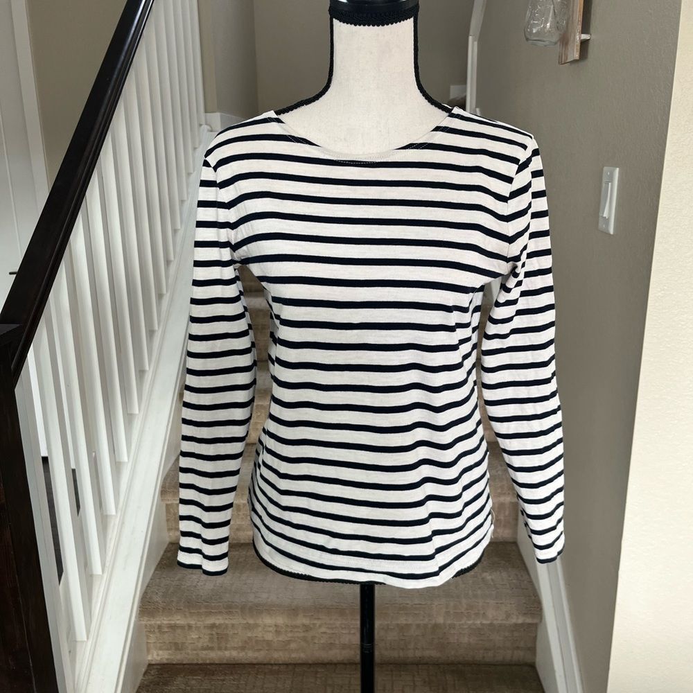 J. Crew Striped Sparkle Ribbon Open Back Sweater Long Sleeve Blouse